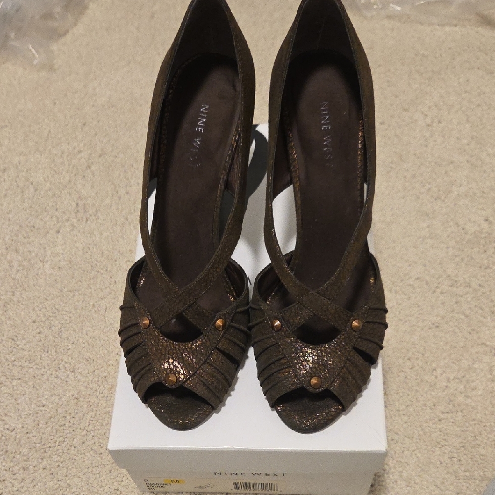 Nine West Chocolate Peep-Toe Heels